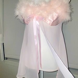 •Light Pink Feathered Fuzzy Slip Lingerie Top•